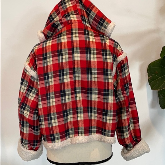 Mags & pye red plaid Sherpa wool zip hoodie jacket - Picture 3 of 4